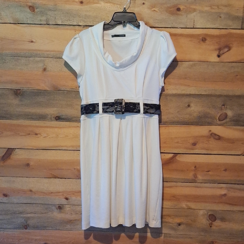 NWOT Maurices White Midi Dress with Black Belt